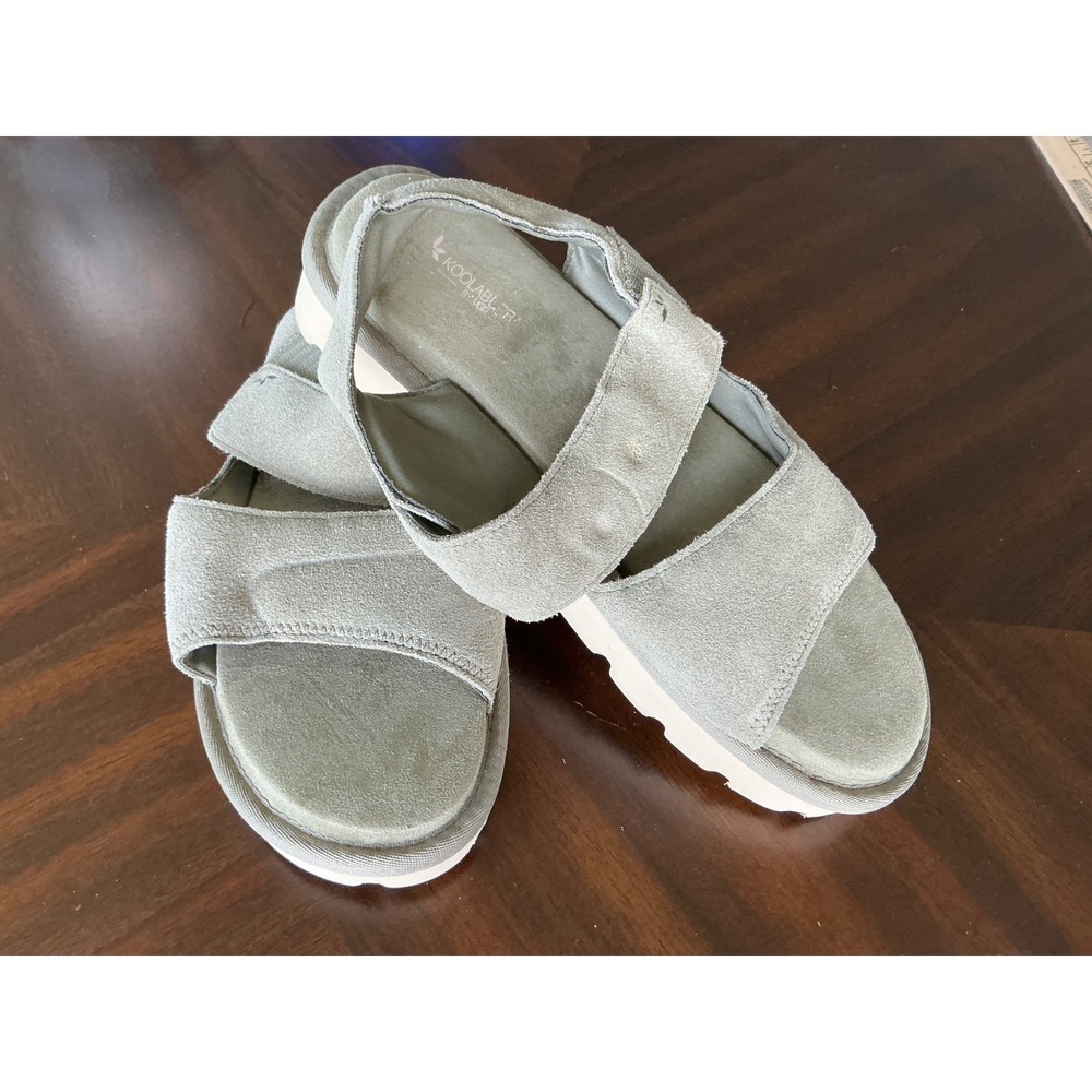 Koolaburra by UGG Suede Platform Sandals Adjustable Straps Grey Sage Women 11